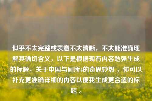 似乎不太完整或表意不太清晰，不太能准确理解其确切含义，以下是根据现有内容勉强生成的标题，关于中国与厕所4的奇思妙想 ，你可以补充更准确详细的内容以便我生成更合适的标题 。