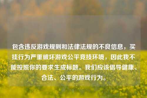 包含违反游戏规则和法律法规的不良信息，买挂行为严重破坏游戏公平竞技环境，因此我不能按照你的要求生成标题。我们应该倡导健康、合法、公平的游戏行为。