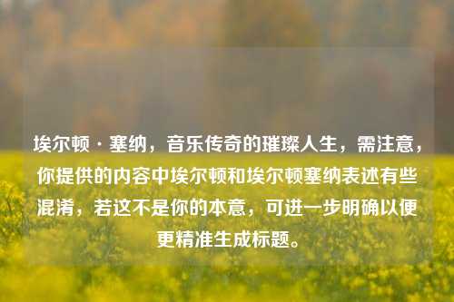 埃尔顿·塞纳，音乐传奇的璀璨人生，需注意，你提供的内容中埃尔顿和埃尔顿塞纳表述有些混淆，若这不是你的本意，可进一步明确以便更精准生成标题。