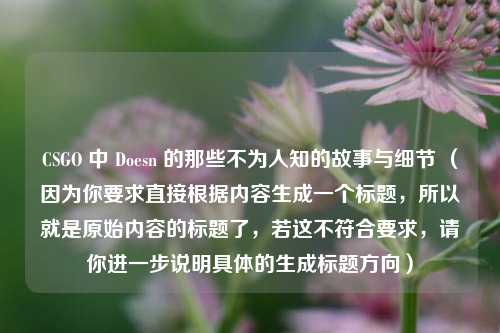 CSGO 中 Doesn 的那些不为人知的故事与细节 （因为你要求直接根据内容生成一个标题，所以就是原始内容的标题了，若这不符合要求，请你进一步说明具体的生成标题方向）