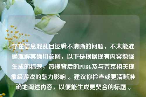 存在信息混乱且逻辑不清晰的问题，不太能准确理解其确切意图，以下是根据现有内容勉强生成的标题，热搜背后的PUBG及与普京相关现象级游戏的魅力影响 。建议你检查或更清晰准确地阐述内容，以便能生成更契合的标题 。