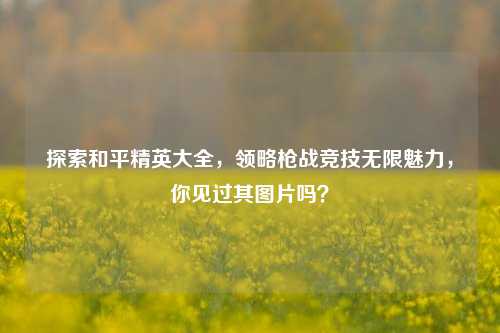 探索和平精英大全，领略枪战竞技无限魅力，你见过其图片吗？