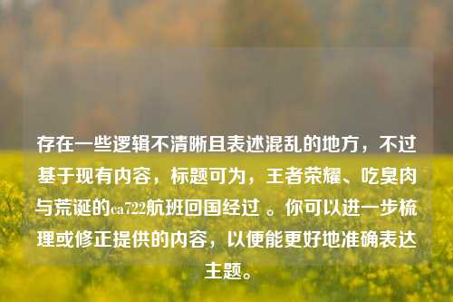 存在一些逻辑不清晰且表述混乱的地方，不过基于现有内容，标题可为，王者荣耀、吃臭肉与荒诞的ca722航班回国经过 。你可以进一步梳理或修正提供的内容，以便能更好地准确表达主题。