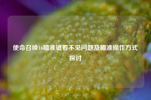 使命召唤16瞄准镜看不见问题及瞄准操作方式探讨