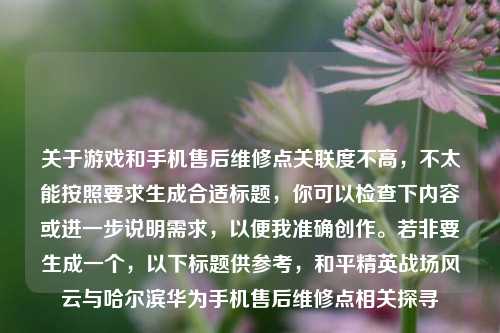 关于游戏和手机售后维修点关联度不高，不太能按照要求生成合适标题，你可以检查下内容或进一步说明需求，以便我准确创作。若非要生成一个，以下标题供参考，和平精英战场风云与哈尔滨华为手机售后维修点相关探寻