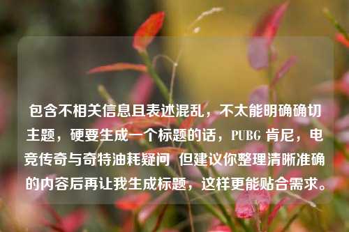 包含不相关信息且表述混乱，不太能明确确切主题，硬要生成一个标题的话，PUBG 肯尼，电竞传奇与奇特油耗疑问  但建议你整理清晰准确的内容后再让我生成标题，这样更能贴合需求。