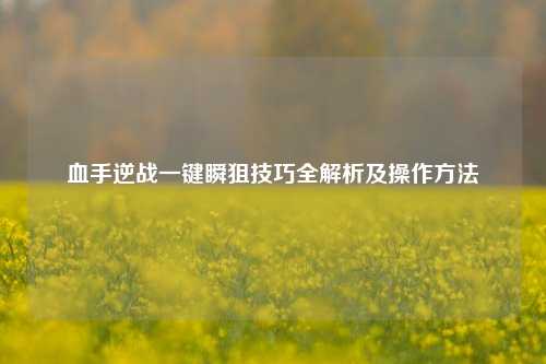 血手逆战一键瞬狙技巧全解析及操作方法