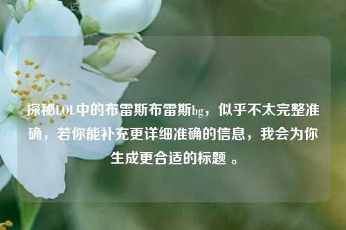 探秘LOL中的布雷斯布雷斯bg，似乎不太完整准确，若你能补充更详细准确的信息，我会为你生成更合适的标题 。