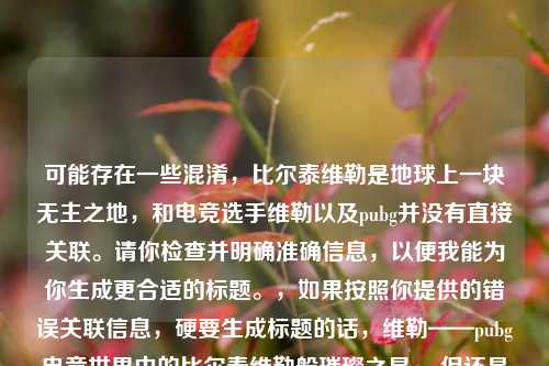 可能存在一些混淆，比尔泰维勒是地球上一块无主之地，和电竞选手维勒以及pubg并没有直接关联。请你检查并明确准确信息，以便我能为你生成更合适的标题。，如果按照你提供的错误关联信息，硬要生成标题的话，维勒——pubg电竞世界中的比尔泰维勒般璀璨之星 ，但还是建议你修正内容哦。