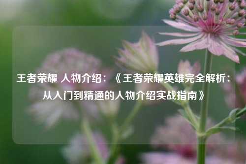 王者荣耀 人物介绍：《王者荣耀英雄完全解析：从入门到精通的人物介绍实战指南》
