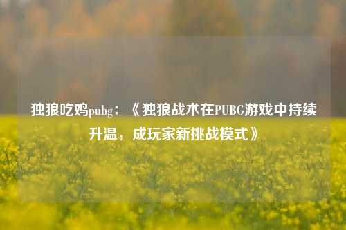 独狼吃鸡pubg：《独狼战术在PUBG游戏中持续升温，成玩家新挑战模式》